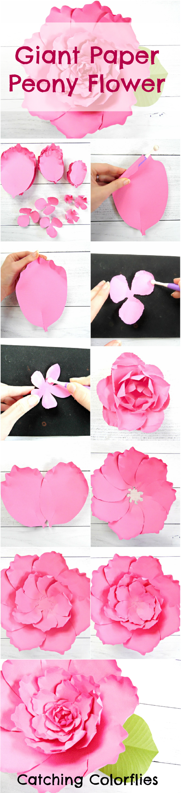 Giant paper peony flower tutorial. DIY paper flowers. Printable peony flower templates